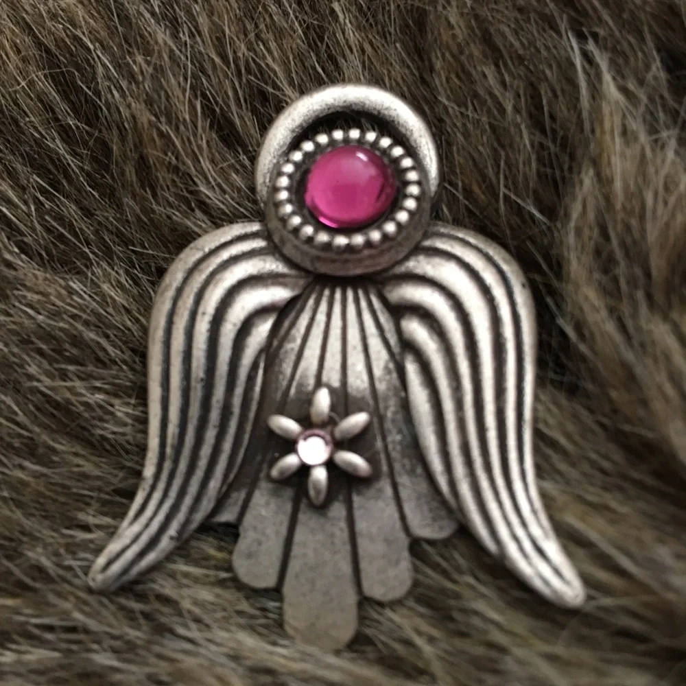 Kenneth Cole purple cabochon silver angel brooch